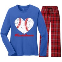 Mothers Day Distressed Baseball Mama Heart Mom Mama Gift Women's Long Sleeve Flannel Pajama Set 