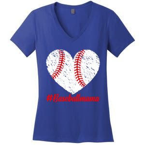 Mothers Day Distressed Baseball Mama Heart Mom Mama Gift Women's V-Neck T-Shirt