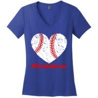 Mothers Day Distressed Baseball Mama Heart Mom Mama Gift Women's V-Neck T-Shirt