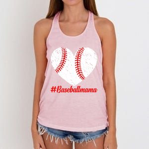 Mothers Day Distressed Baseball Mama Heart Mom Mama Gift Women's Knotted Racerback Tank