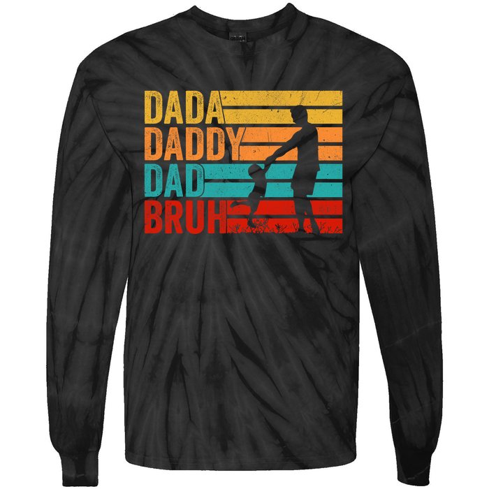 Men Dada Daddy Dad Bruh Fathers Day Vintage Funny Father Tie-Dye Long Sleeve Shirt