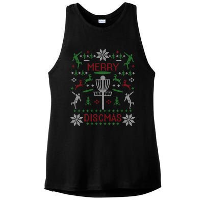 Merry Discmas Disc Golf Ugly Christmas Sweater Party Ladies PosiCharge Tri-Blend Wicking Tank