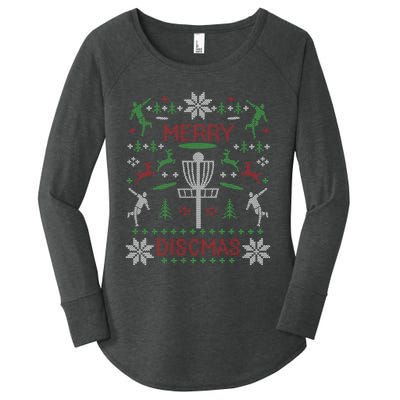 Merry Discmas Disc Golf Ugly Christmas Sweater Party Women's Perfect Tri Tunic Long Sleeve Shirt