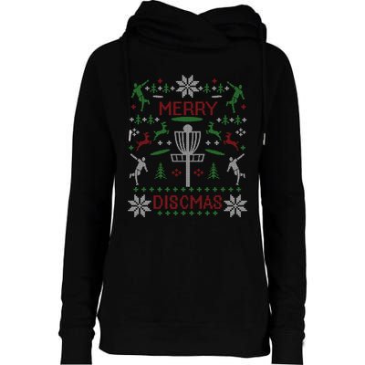 Merry Discmas Disc Golf Ugly Christmas Sweater Party Womens Funnel Neck Pullover Hood