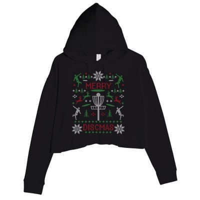 Merry Discmas Disc Golf Ugly Christmas Sweater Party Crop Fleece Hoodie