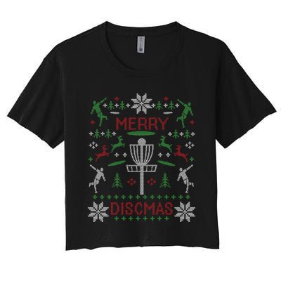 Merry Discmas Disc Golf Ugly Christmas Sweater Party Women's Crop Top Tee