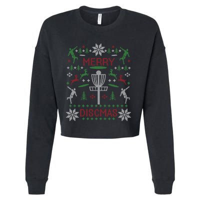 Merry Discmas Disc Golf Ugly Christmas Sweater Party Cropped Pullover Crew