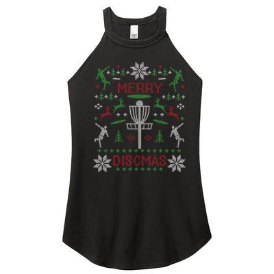 Merry Discmas Disc Golf Ugly Christmas Sweater Party Women’s Perfect Tri Rocker Tank