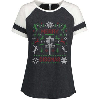 Merry Discmas Disc Golf Ugly Christmas Sweater Party Enza Ladies Jersey Colorblock Tee