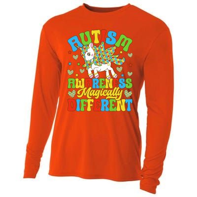 Magically Different Dabbing Unicorn Autism Awareness Puzzle Gift Cooling Performance Long Sleeve Crew