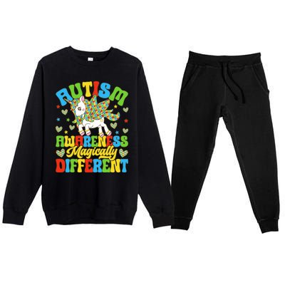 Magically Different Dabbing Unicorn Autism Awareness Puzzle Gift Premium Crewneck Sweatsuit Set