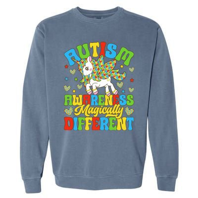 Magically Different Dabbing Unicorn Autism Awareness Puzzle Gift Garment-Dyed Sweatshirt