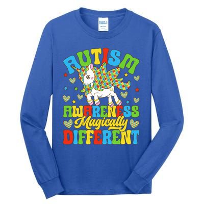 Magically Different Dabbing Unicorn Autism Awareness Puzzle Gift Tall Long Sleeve T-Shirt