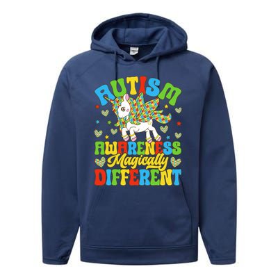 Magically Different Dabbing Unicorn Autism Awareness Puzzle Gift Performance Fleece Hoodie