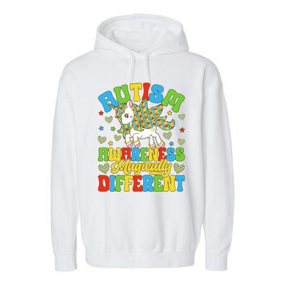 Magically Different Dabbing Unicorn Autism Awareness Puzzle Gift Garment-Dyed Fleece Hoodie