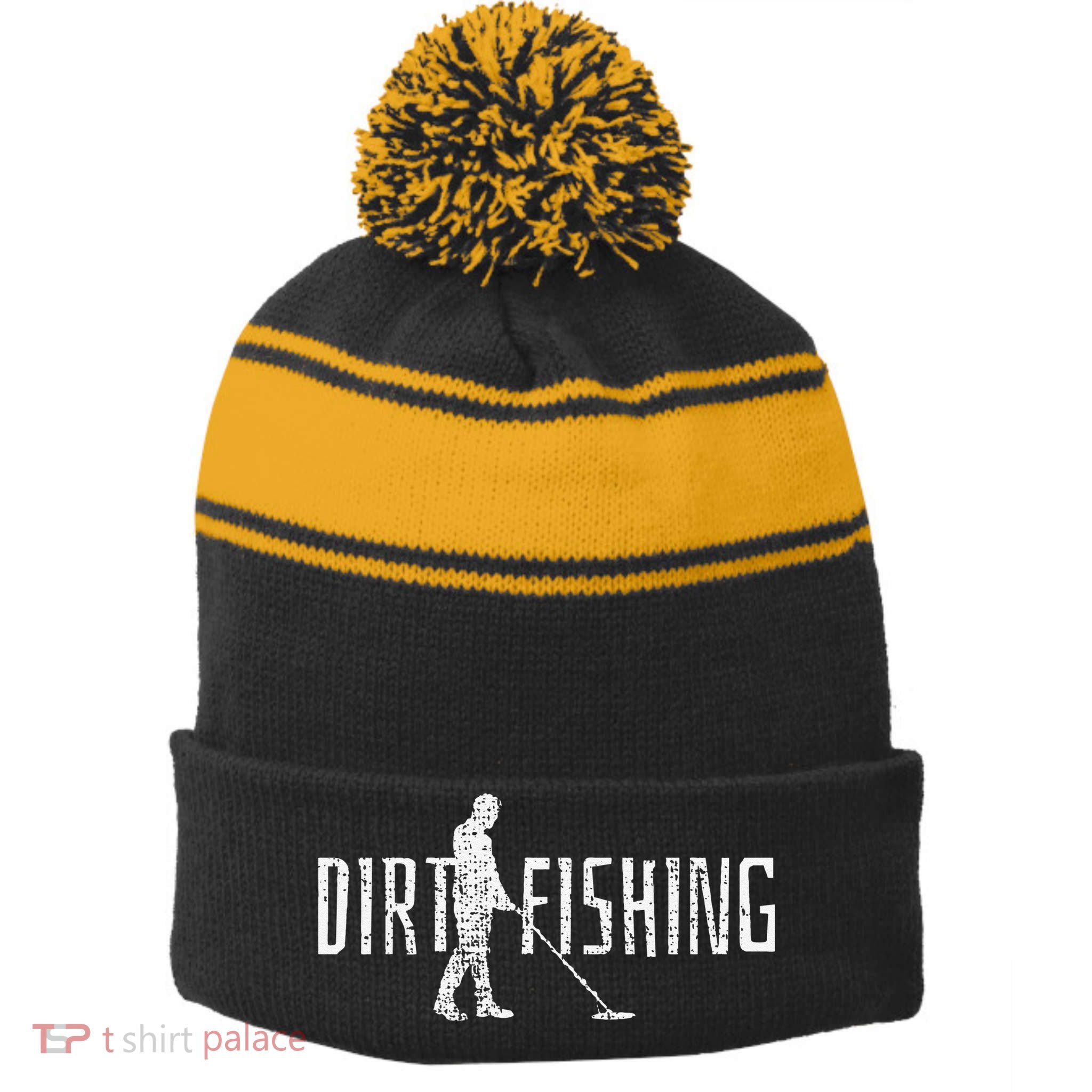 Metal Detecting Detector Detection Fishing Stripe Pom Pom Beanie