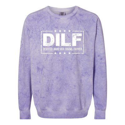 Mens DILF Devoted Involved Loving Father Dad Papa Colorblast Crewneck Sweatshirt