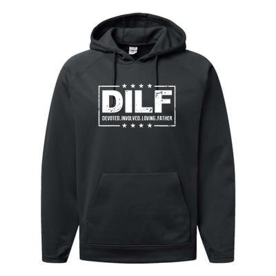 Mens DILF Devoted Involved Loving Father Dad Papa Performance Fleece Hoodie