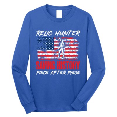 Metal Detecting Detector Relic Hunter American Flag Gift Long Sleeve Shirt