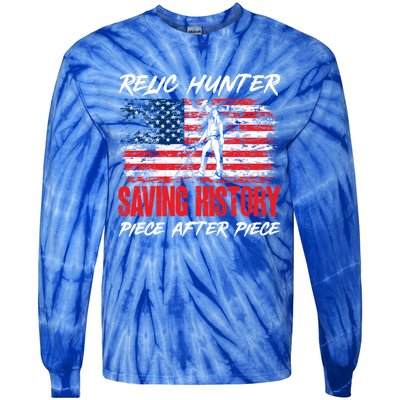 Metal Detecting Detector Relic Hunter American Flag Gift Tie-Dye Long Sleeve Shirt