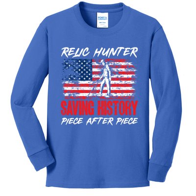 Metal Detecting Detector Relic Hunter American Flag Gift Kids Long Sleeve Shirt