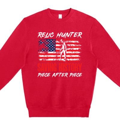 Metal Detecting Detector Relic Hunter American Flag Gift Premium Crewneck Sweatshirt