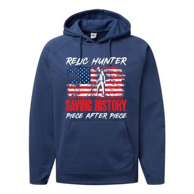 Metal Detecting Detector Relic Hunter American Flag Gift Performance Fleece Hoodie