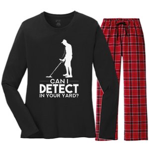 Metal Detecting Design Can I Detect In Your Yard Women's Long Sleeve Flannel Pajama Set 