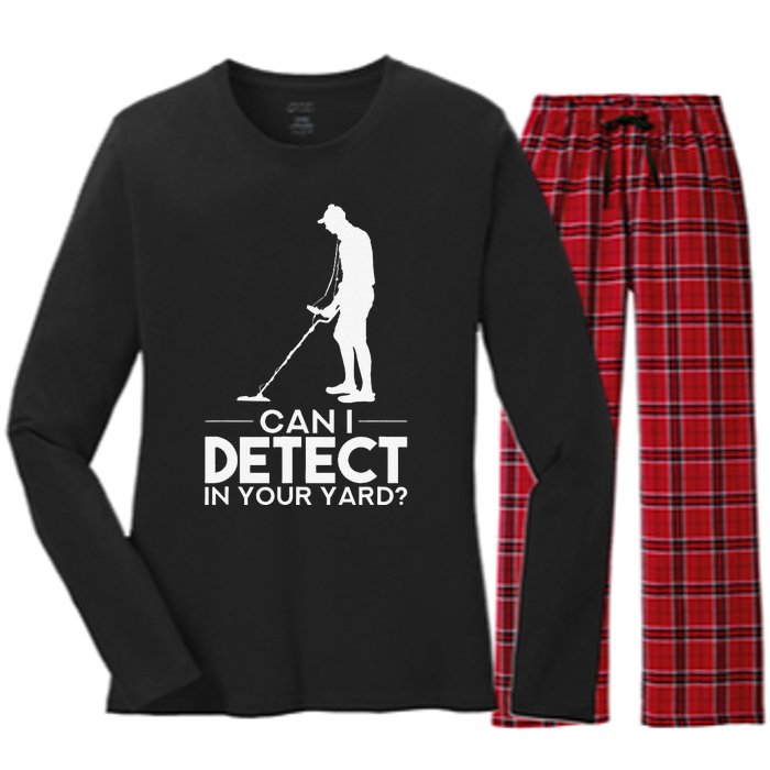 Metal Detecting Design Can I Detect In Your Yard Women's Long Sleeve Flannel Pajama Set 