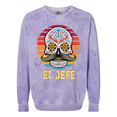 Mexican Dia De Los Muertos Day Of Dead El Jefe Colorblast Crewneck Sweatshirt