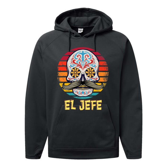 Mexican Dia De Los Muertos Day Of Dead El Jefe Performance Fleece Hoodie