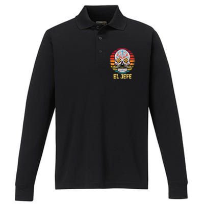 Mexican Dia De Los Muertos Day Of Dead El Jefe Performance Long Sleeve Polo