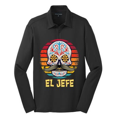 Mexican Dia De Los Muertos Day Of Dead El Jefe Silk Touch Performance Long Sleeve Polo