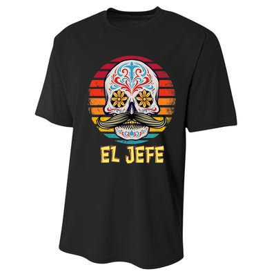 Mexican Dia De Los Muertos Day Of Dead El Jefe Performance Sprint T-Shirt