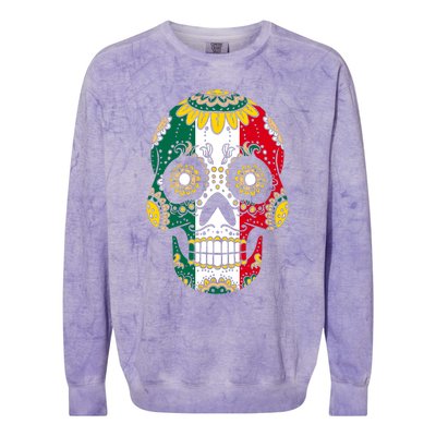 Mexican Dia De Los Muertos Day Costume Sugar Skull Flowers Colorblast Crewneck Sweatshirt