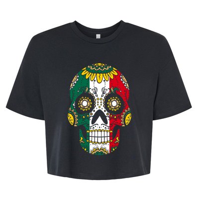 Mexican Dia De Los Muertos Day Costume Sugar Skull Flowers Bella+Canvas Jersey Crop Tee