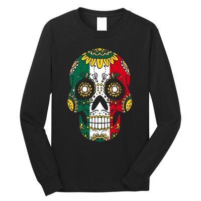 Mexican Dia De Los Muertos Day Costume Sugar Skull Flowers Long Sleeve Shirt