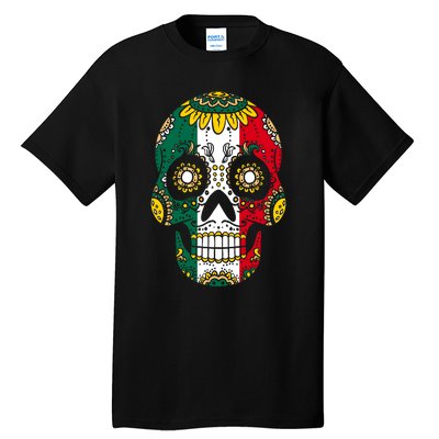 Mexican Dia De Los Muertos Day Costume Sugar Skull Flowers Tall T-Shirt