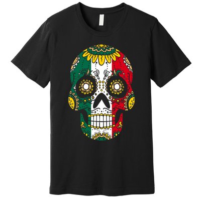 Mexican Dia De Los Muertos Day Costume Sugar Skull Flowers Premium T-Shirt