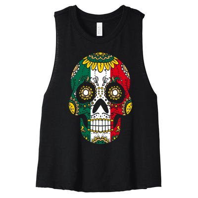 Mexican Dia De Los Muertos Day Costume Sugar Skull Flowers Women's Racerback Cropped Tank