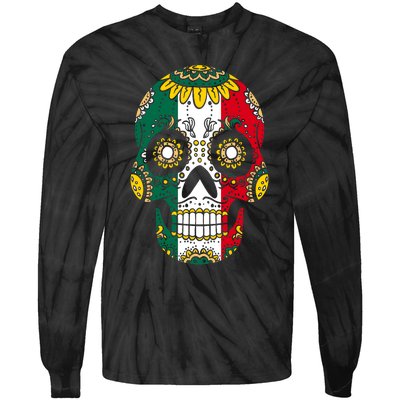 Mexican Dia De Los Muertos Day Costume Sugar Skull Flowers Tie-Dye Long Sleeve Shirt