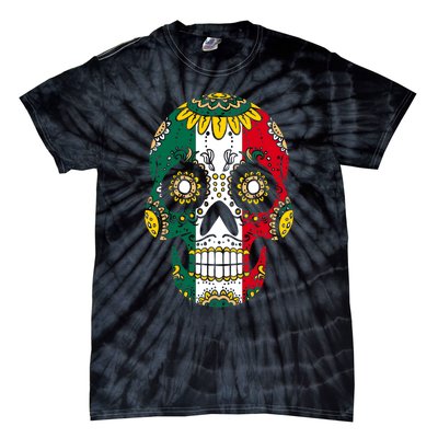 Mexican Dia De Los Muertos Day Costume Sugar Skull Flowers Tie-Dye T-Shirt