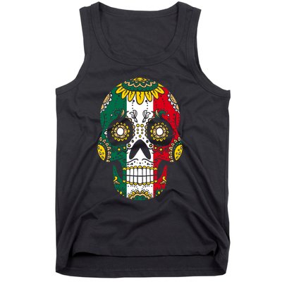 Mexican Dia De Los Muertos Day Costume Sugar Skull Flowers Tank Top