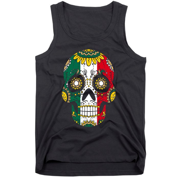 Mexican Dia De Los Muertos Day Costume Sugar Skull Flowers Tank Top