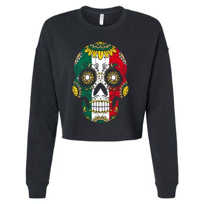 Mexican Dia De Los Muertos Day Costume Sugar Skull Flowers Cropped Pullover Crew