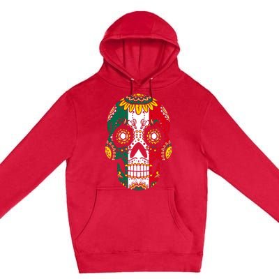 Mexican Dia De Los Muertos Day Costume Sugar Skull Flowers Premium Pullover Hoodie