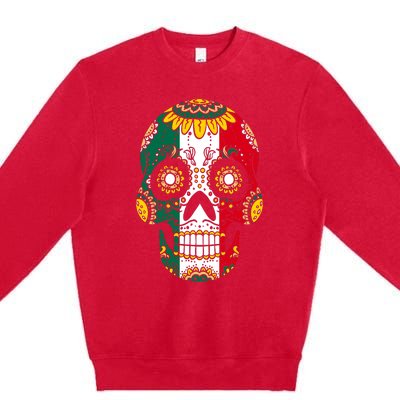 Mexican Dia De Los Muertos Day Costume Sugar Skull Flowers Premium Crewneck Sweatshirt