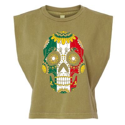 Mexican Dia De Los Muertos Day Costume Sugar Skull Flowers Garment-Dyed Women's Muscle Tee