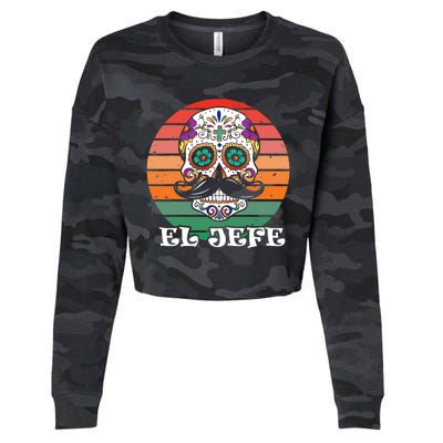 Mexican Dia De Los Muertos Day Of The Dead El Jefe Cropped Pullover Crew