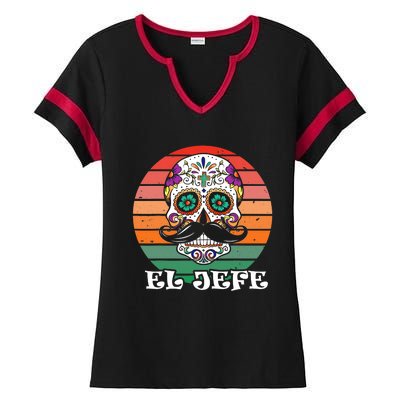 Mexican Dia De Los Muertos Day Of The Dead El Jefe Ladies Halftime Notch Neck Tee